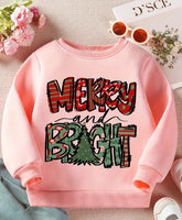 Girls' Casual Graphic Sweatshirt Top, "Merry & Bright" Letter Print, Kids Fall Holiday Daily Wear