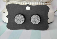 SILVER GLITTER Black Bezel Druzy Earrings