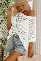 Fishnet Knit Ribbed Round Neck Short Sleeve Tee