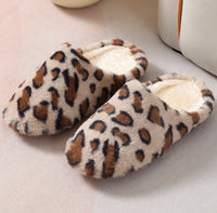 Camel Leopard Print Fuzzy Home Slippers