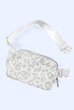 White 20*5*14cm Leopard Print Buckle Canvas Waist Pack Belt Bag