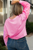 Pink Plus Size XOXO Heart Print Sequined Sleeve Sweatshirt