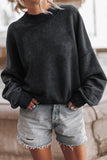 Black Plain Drop Shoulder Crew Neck Pullover Sweatshirt