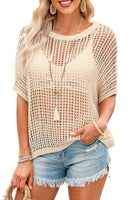 Fishnet Knit Ribbed Round Neck Short Sleeve Tee