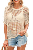 Fishnet Knit Ribbed Round Neck Short Sleeve Tee