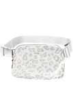 White 20*5*14cm Leopard Print Buckle Canvas Waist Pack Belt Bag