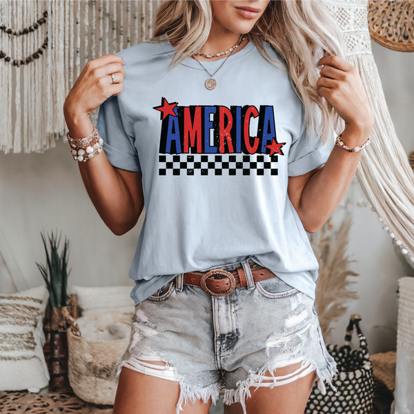 America Checkered Patriotic Tee