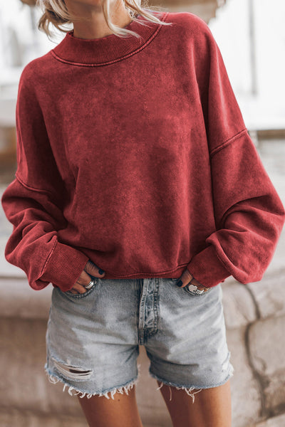 Black Plain Drop Shoulder Crew Neck Pullover Sweatshirt