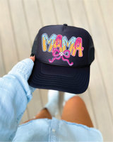 Baseball Mama Icecream DTF Printed Black Trucker Hat