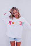 White Glitter Howdy Patch Casual Star Sweatshirt