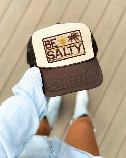 Be Salty DTF Printed Brown and Tan Trucker Hat