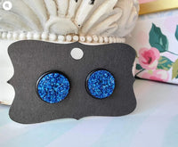 COLBALT BLUE GLITTER Black Bezel Druzy Earrings