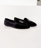Butterfly Velvet Flats in Black