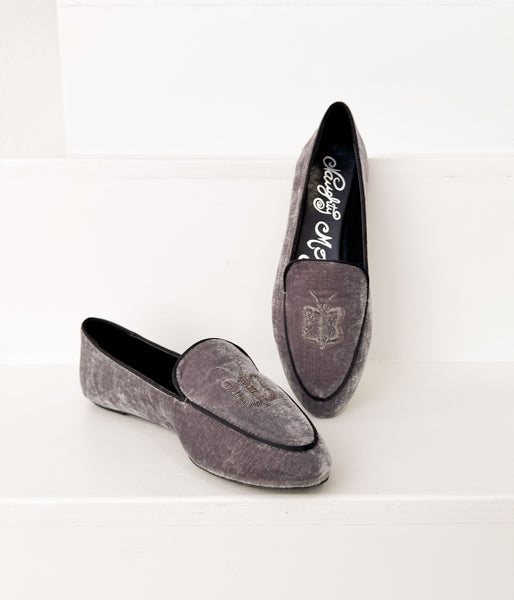 Butterfly Velvet Flats in Grey