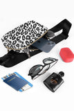 White 20*5*14cm Leopard Print Buckle Canvas Waist Pack Belt Bag