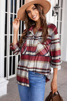 Khaki Plaid Print Casual Button Up Pocket Shacket