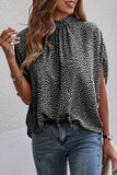 Knot Stand Neck Tunic Short Sleeve Blouse