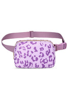 White 20*5*14cm Leopard Print Buckle Canvas Waist Pack Belt Bag