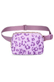 White 20*5*14cm Leopard Print Buckle Canvas Waist Pack Belt Bag