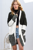 Multicolour Colorblock Textured Cable Knit Open Front Cardigan