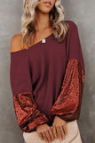 Black Cross Backless Sequin Bishop Sleeve Top