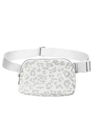 White 20*5*14cm Leopard Print Buckle Canvas Waist Pack Belt Bag