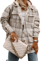 Khaki Printed Plus Size Plaid Print Contrast Hooded Shacket