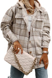 Khaki Printed Plus Size Plaid Print Contrast Hooded Shacket