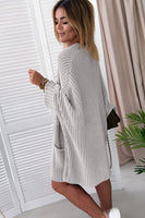 Black Batwing Sleeve Pocket Oversized Cable Knit Cardigan