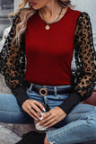 Black Casual Leopard Transparent Peasant Sleeve Shirt