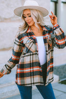 Khaki Plaid Print Casual Button Up Pocket Shacket