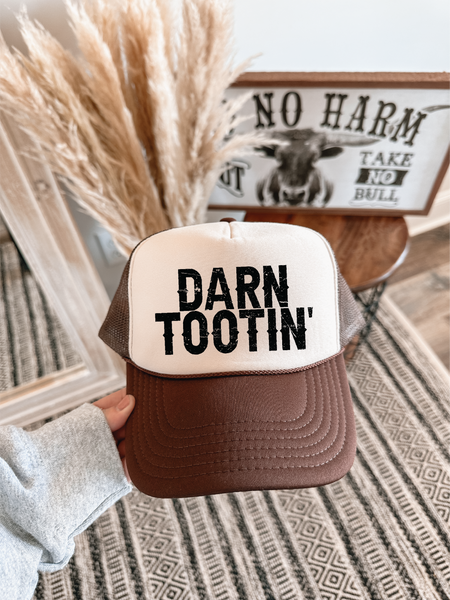 Darn Tootin DTF Printed Brown and Tan Trucker Hat