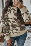 Bright White Plus Size Crew Neck Animal Print Pullover Sweatshirt