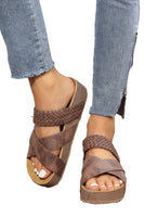 Brown Braided Detail Criss Cross Platform Sandals