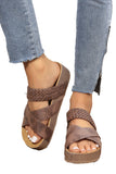 Brown Braided Detail Criss Cross Platform Sandals