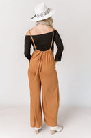 High Rise Drawstring Wide Leg Suspender Pants