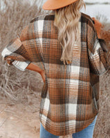 Plaid Flap Pockets Shacket: Gold Flame