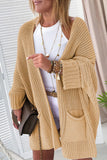 Black Batwing Sleeve Pocket Oversized Cable Knit Cardigan