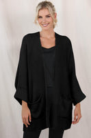 Black Batwing Sleeve Pocket Oversized Cable Knit Cardigan