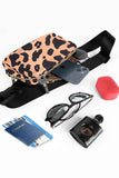 White 20*5*14cm Leopard Print Buckle Canvas Waist Pack Belt Bag