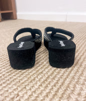 Evita Rhinestone Sandal in Black and Silver