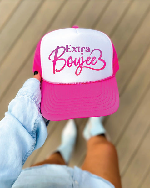 Extra Boujee DTF Printed Hot Pink and White Trucker Hat