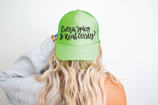 Extra Spicy Real Feisty DTF Printed Neon Green Trucker Hat