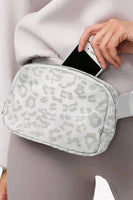 White 20*5*14cm Leopard Print Buckle Canvas Waist Pack Belt Bag