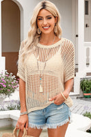 Fishnet Knit Ribbed Round Neck Short Sleeve Tee