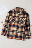 Khaki Plaid Print Casual Button Up Pocket Shacket