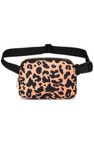 White 20*5*14cm Leopard Print Buckle Canvas Waist Pack Belt Bag