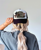 Football Mama DTF Printed Black and White Trucker Hat