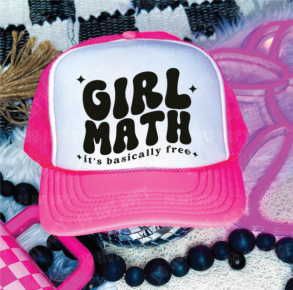 Girl Math DTF Printed Neon Pink & White Trucker Hat