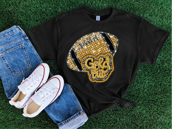 Gold Out Faux Sequin Football- Graphic T-shirt